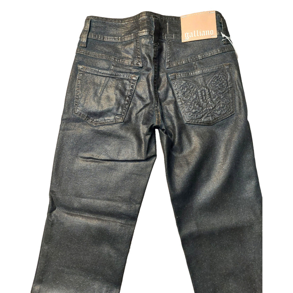 John Galliano Embossed G Midnight Blue Coated Cotton Sparkle Cropped Jeans Sz 29 - Picture 9 of 16